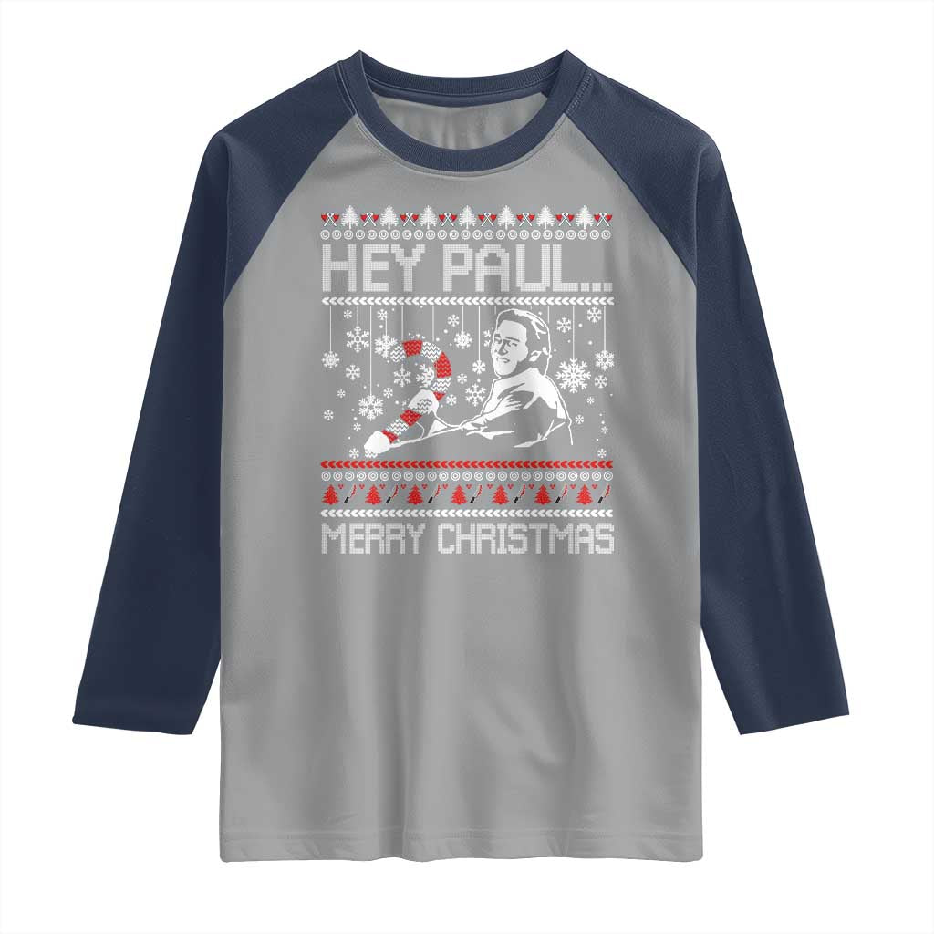 Funny Christmas Psycho Raglan Shirt Hey Paul Merry Christmas Serrial Killer Movie TS11 Sport Gray Navy Print Your Wear
