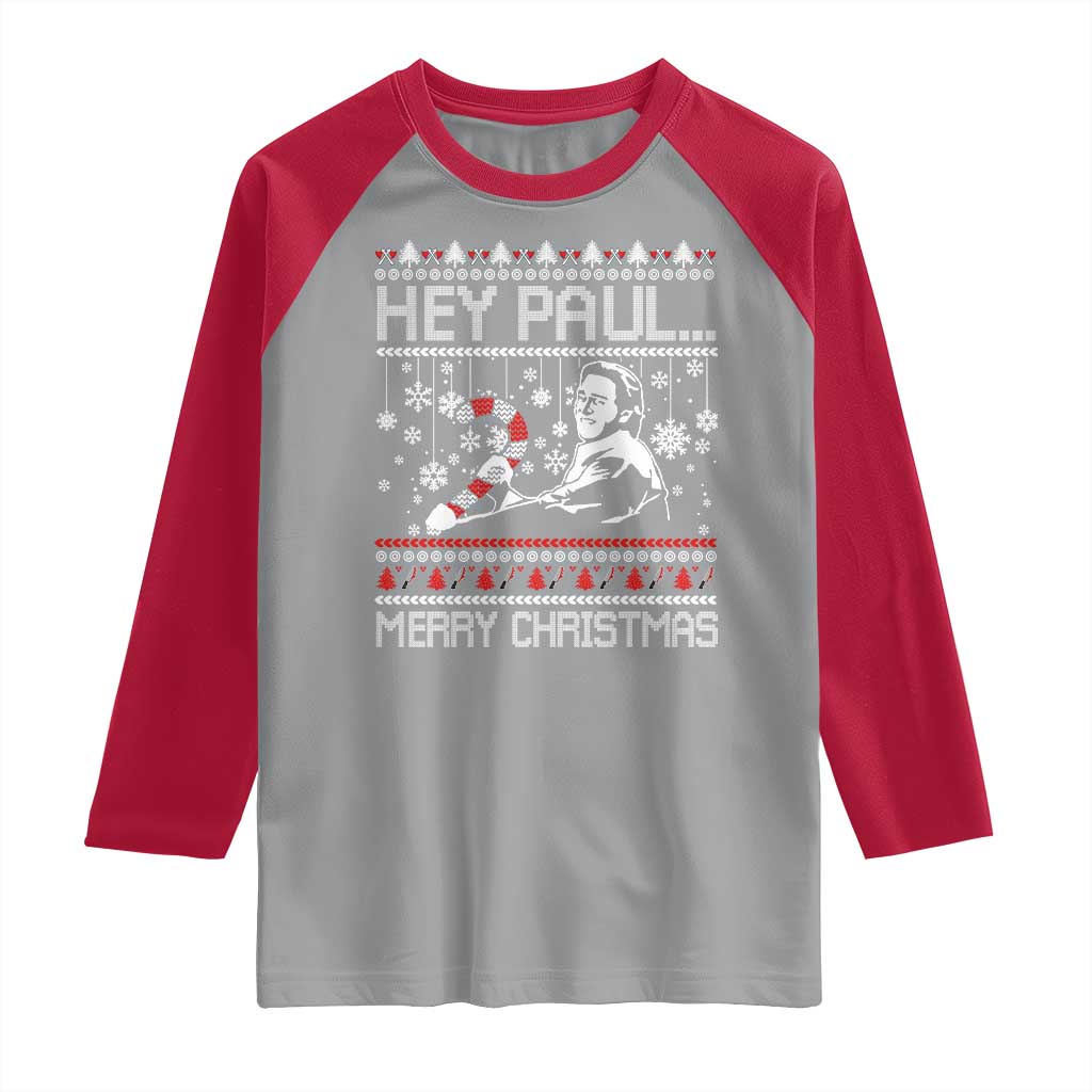 Funny Christmas Psycho Raglan Shirt Hey Paul Merry Christmas Serrial Killer Movie TS11 Sport Gray Red Print Your Wear