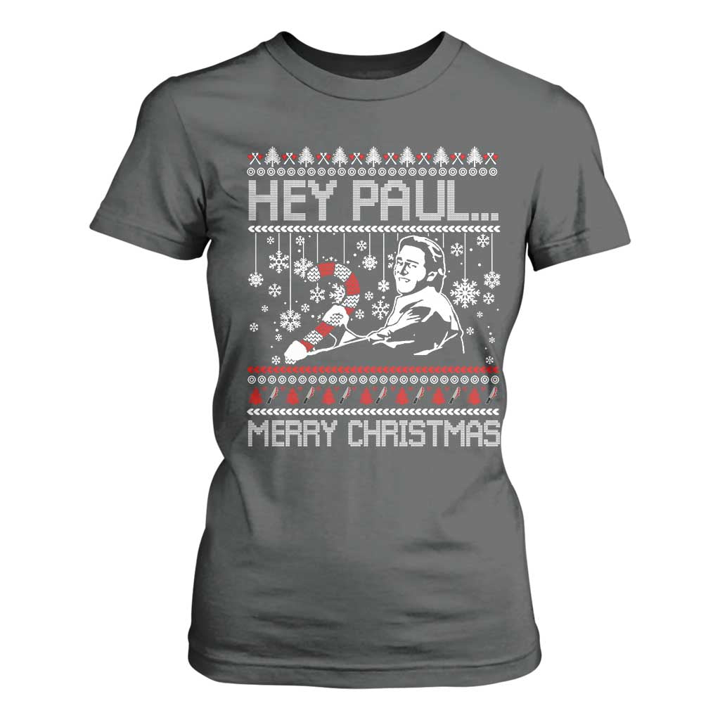 Funny Christmas Psycho T Shirt For Women Hey Paul Merry Christmas Serrial Killer Movie TS11 Dark Heather Print Your Wear