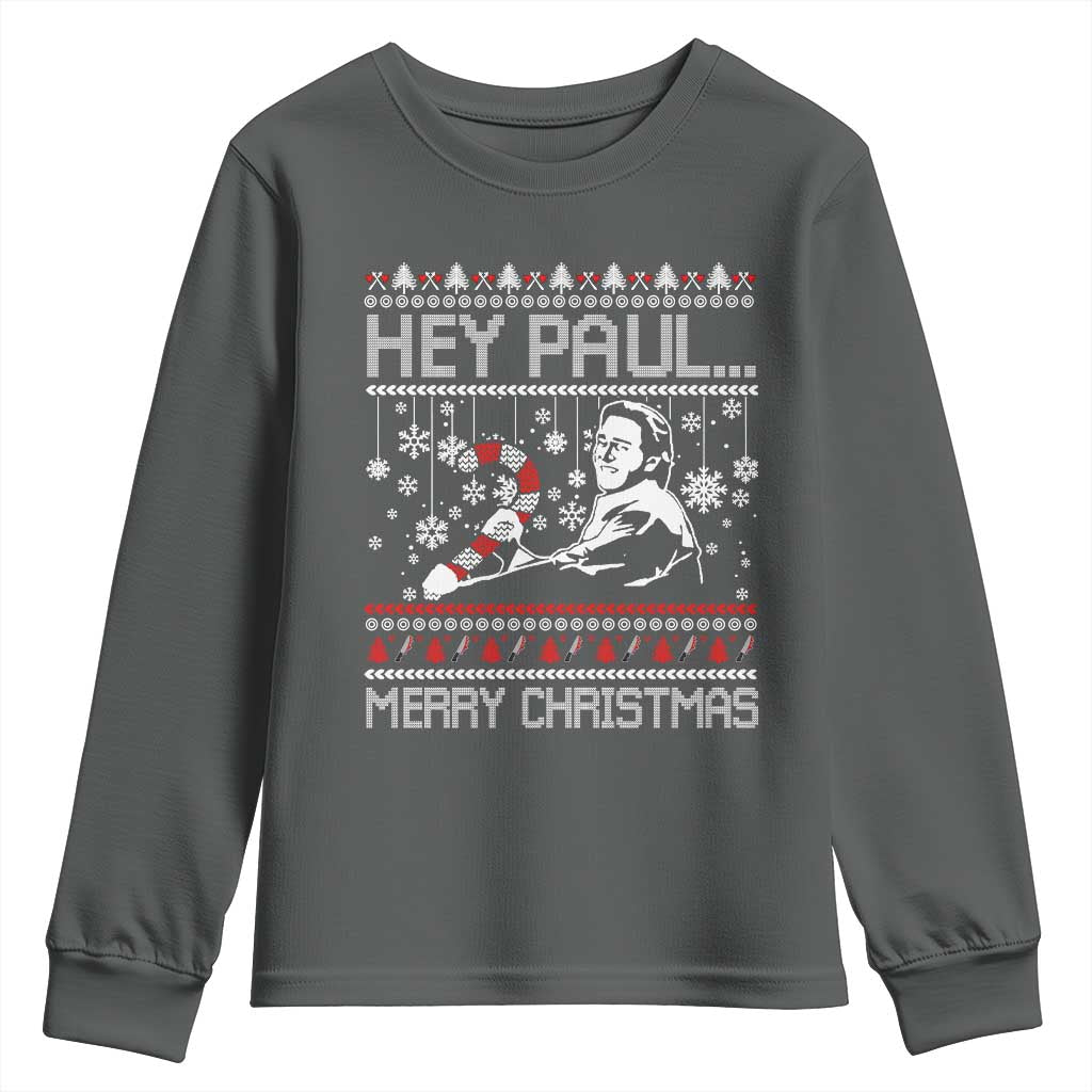 Funny Christmas Psycho Youth Sweatshirt Hey Paul Merry Christmas Serrial Killer Movie TS11 Dark Heather Print Your Wear