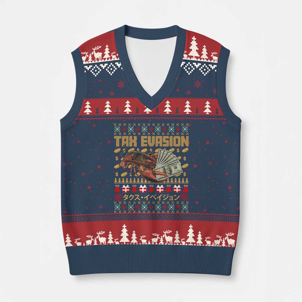 Tax Evasion Lobster Xmas V-Neck Knit Sweater Vest Funny Sarcasm Oddly Specific Meme TS11 Navy Red Print Your Wear
