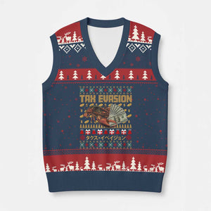 Tax Evasion Lobster Xmas V-Neck Knit Sweater Vest Funny Sarcasm Oddly Specific Meme TS11 Navy Red Print Your Wear