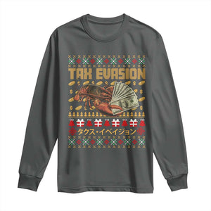 Tax Evasion Lobster Christmas Long Sleeve Shirt Funny Sarcasm Oddly Specific Meme TS11 Dark Heather Print Your Wear