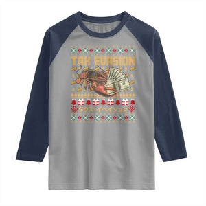 Tax Evasion Lobster Christmas Raglan Shirt Funny Sarcasm Oddly Specific Meme TS11 Sport Gray Navy Print Your Wear