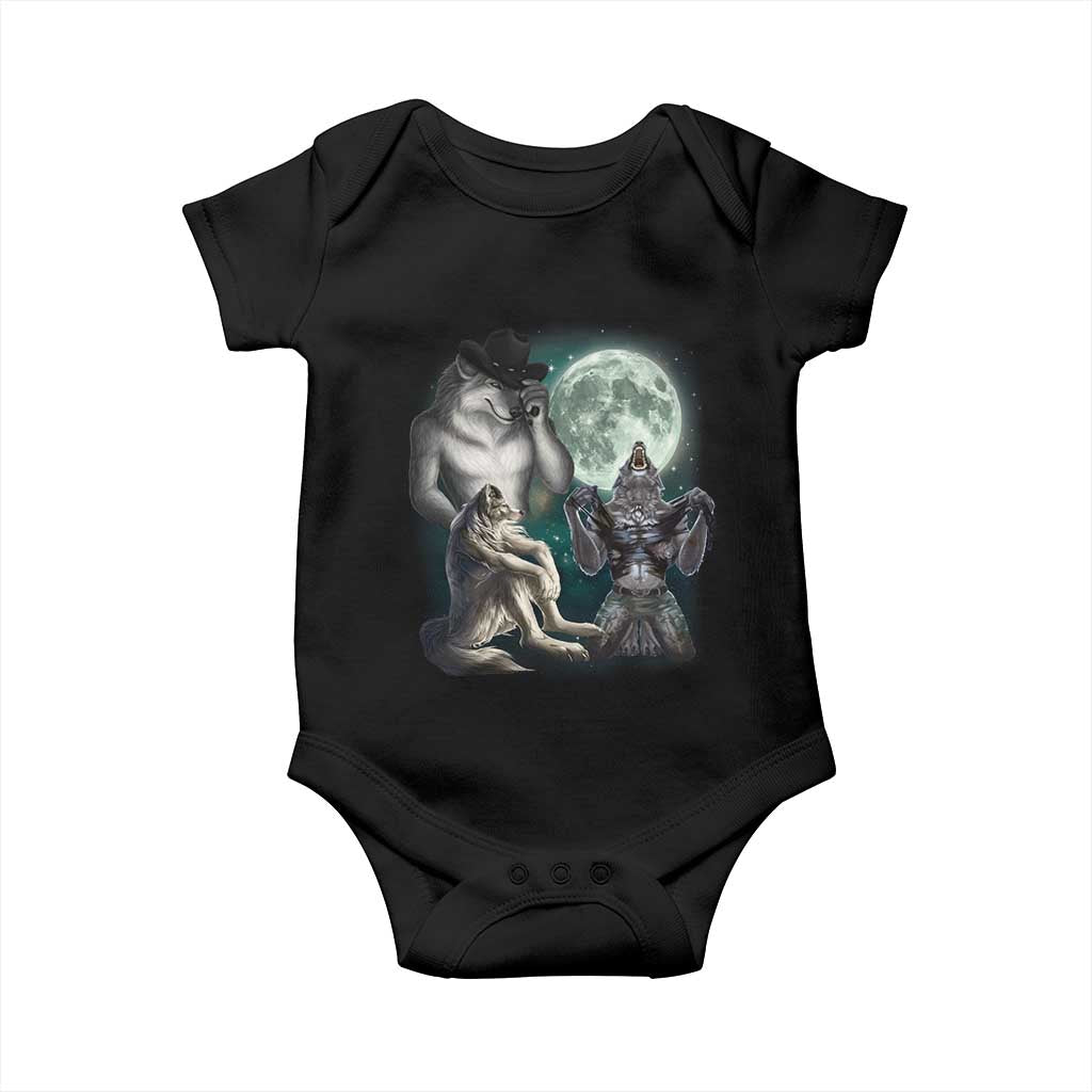 Funny Three Alpha Wolf Howling Moon Baby Onesie Weird Cringe Werewolf Meme TS11 Black Print Your Wear