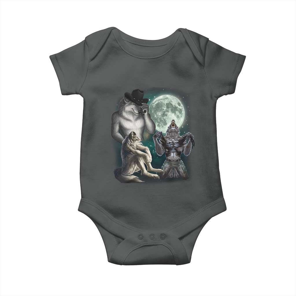 Funny Three Alpha Wolf Howling Moon Baby Onesie Weird Cringe Werewolf Meme TS11 Dark Heather Print Your Wear