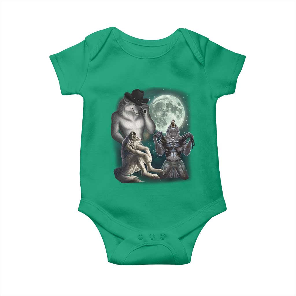 Funny Three Alpha Wolf Howling Moon Baby Onesie Weird Cringe Werewolf Meme TS11 Irish Green Print Your Wear