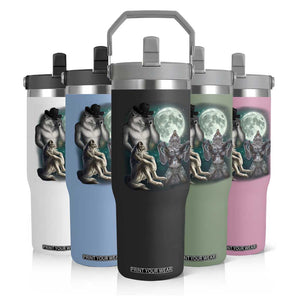 Funny Three Alpha Wolf Howling Moon Flip Straw Tumbler Weird Cringe Werewolf Meme TS11 Print Your Wear