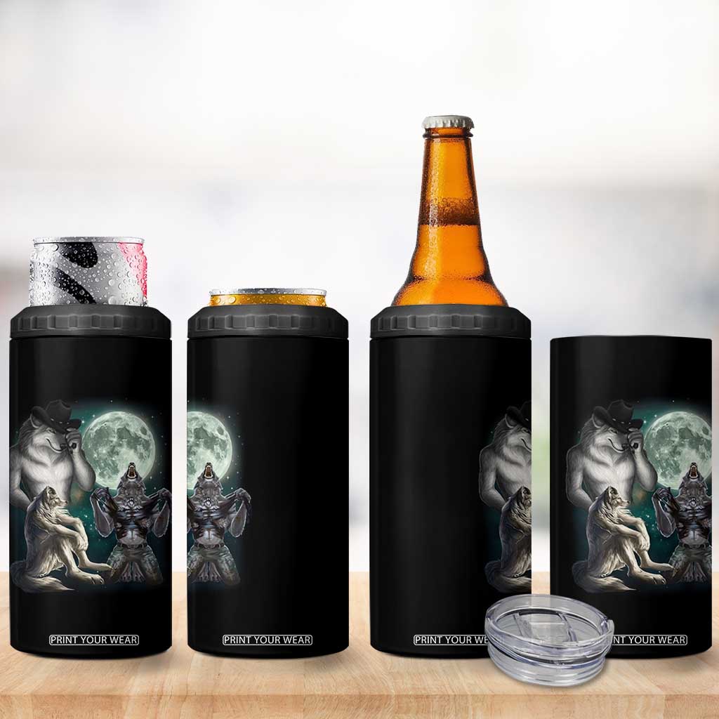 Funny Three Alpha Wolf Howling Moon 4 in 1 Can Cooler Tumbler Weird Cringe Werewolf Meme TS11 Print Your Wear