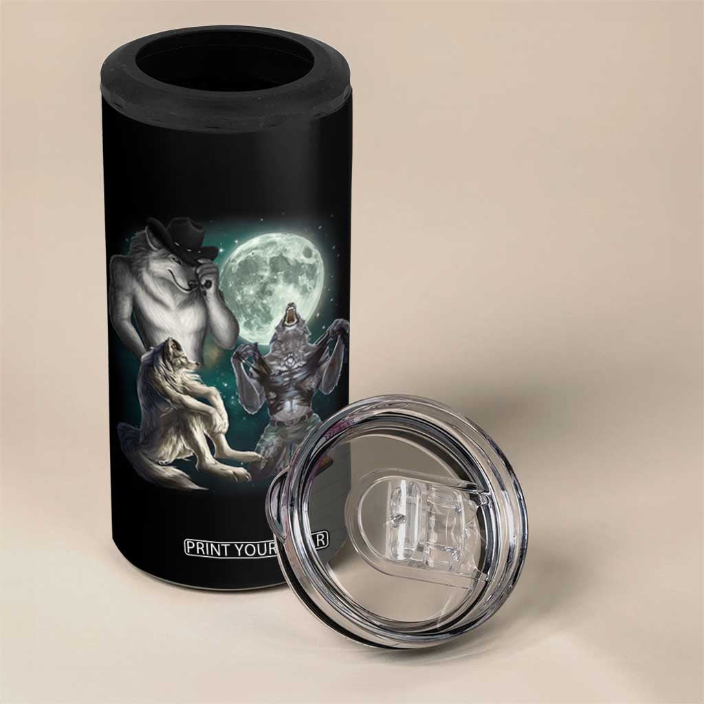 Funny Three Alpha Wolf Howling Moon 4 in 1 Can Cooler Tumbler Weird Cringe Werewolf Meme TS11 Print Your Wear