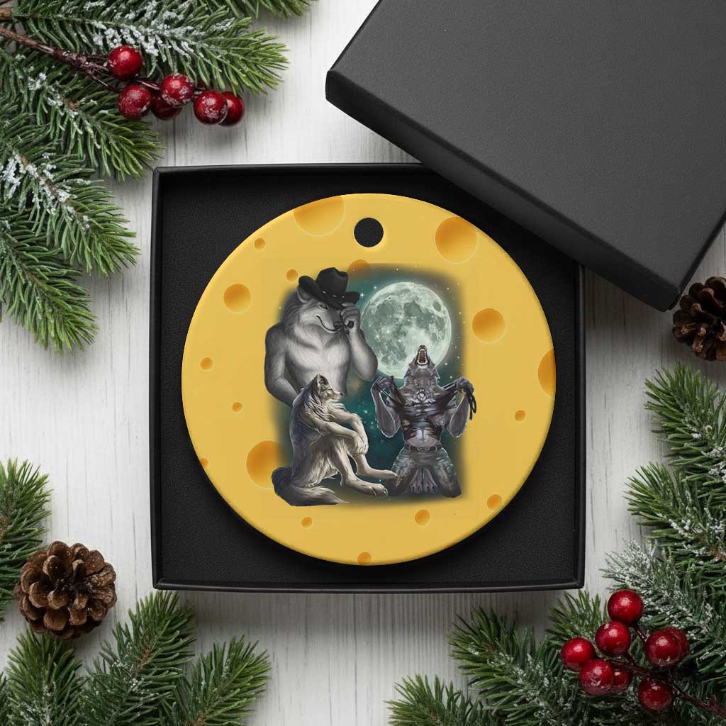 Funny Three Alpha Wolf Howling Moon Ceramic Ornament Weird Cringe Werewolf Meme TS11 1pc Yellow Cheese Print Your Wear