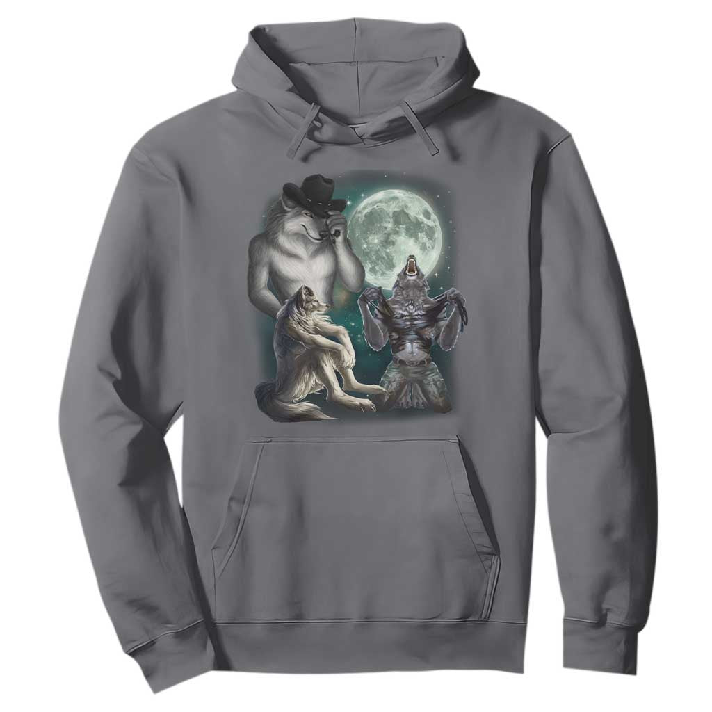 Funny Three Alpha Wolf Howling Moon Hoodie Weird Cringe Werewolf Meme TS11 Charcoal Print Your Wear