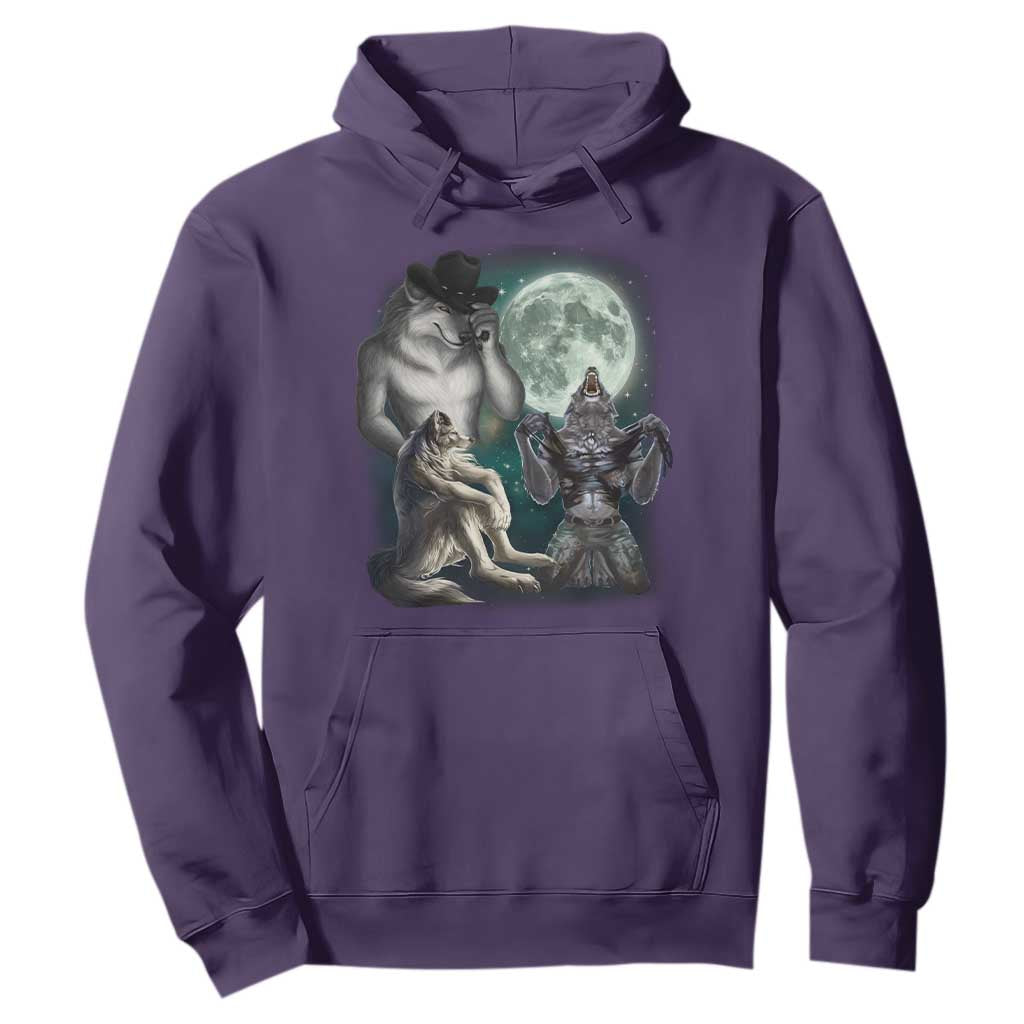 Funny Three Alpha Wolf Howling Moon Hoodie Weird Cringe Werewolf Meme TS11 Purple Print Your Wear
