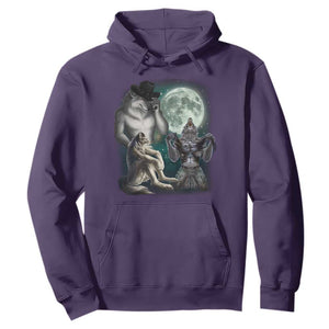 Funny Three Alpha Wolf Howling Moon Hoodie Weird Cringe Werewolf Meme TS11 Purple Print Your Wear