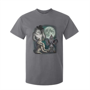 Funny Three Alpha Wolf Howling Moon T Shirt For Kid Weird Cringe Werewolf Meme TS11 Charcoal Print Your Wear