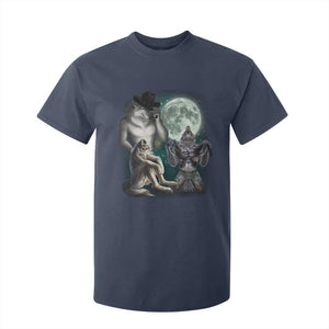 Funny Three Alpha Wolf Howling Moon T Shirt For Kid Weird Cringe Werewolf Meme TS11 Navy Print Your Wear