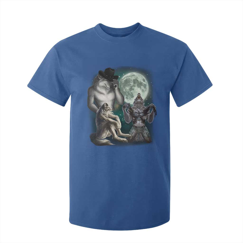 Funny Three Alpha Wolf Howling Moon T Shirt For Kid Weird Cringe Werewolf Meme TS11 Royal Blue Print Your Wear