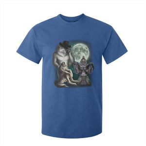 Funny Three Alpha Wolf Howling Moon T Shirt For Kid Weird Cringe Werewolf Meme TS11 Royal Blue Print Your Wear