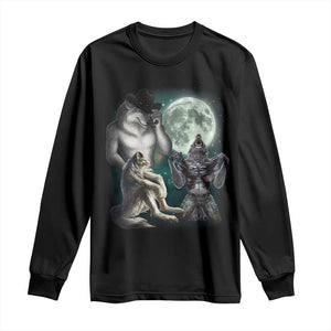 Funny Three Alpha Wolf Howling Moon Long Sleeve Shirt Weird Cringe Werewolf Meme TS11 Black Print Your Wear