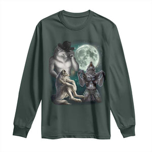 Funny Three Alpha Wolf Howling Moon Long Sleeve Shirt Weird Cringe Werewolf Meme TS11 Dark Forest Green Print Your Wear