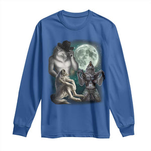 Funny Three Alpha Wolf Howling Moon Long Sleeve Shirt Weird Cringe Werewolf Meme TS11 Royal Blue Print Your Wear