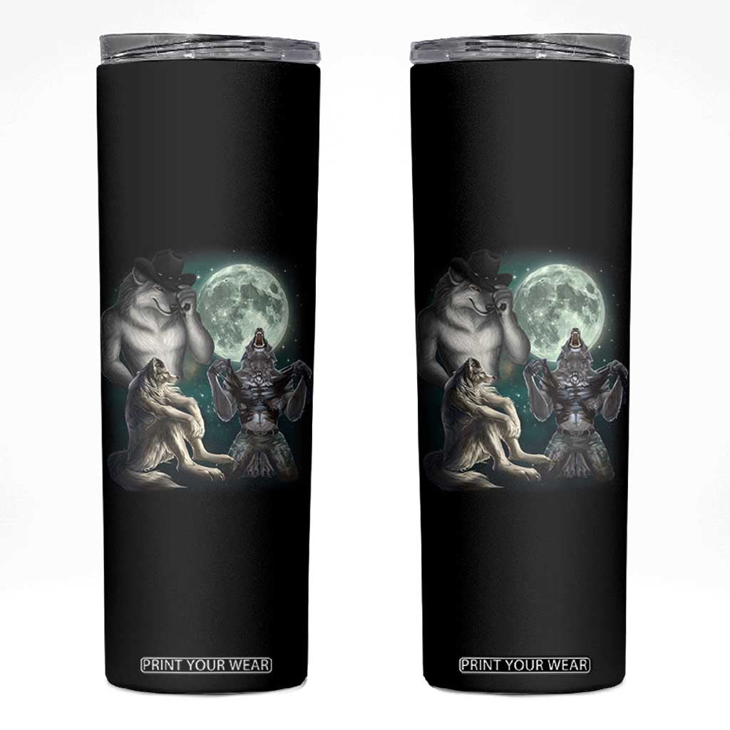 Funny Three Alpha Wolf Howling Moon Skinny Tumbler Weird Cringe Werewolf Meme TS11 Black Print Your Wear