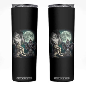 Funny Three Alpha Wolf Howling Moon Skinny Tumbler Weird Cringe Werewolf Meme TS11 Black Print Your Wear