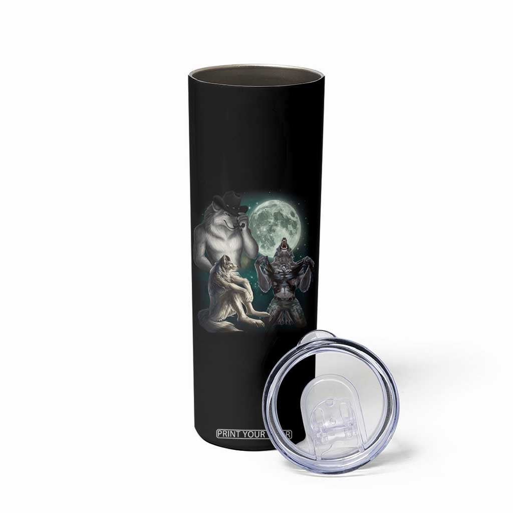 Funny Three Alpha Wolf Howling Moon Skinny Tumbler Weird Cringe Werewolf Meme TS11 Print Your Wear