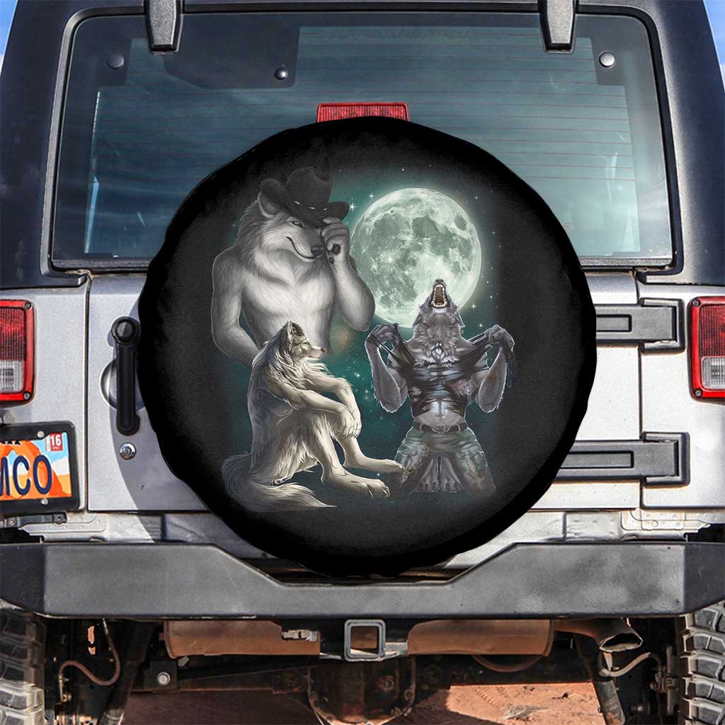 Funny Three Alpha Wolf Howling Moon Spare Tire Cover Weird Cringe Werewolf Meme TS11 No hole Black Print Your Wear