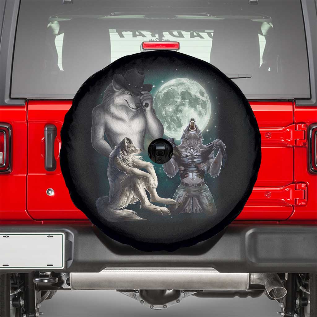 Funny Three Alpha Wolf Howling Moon Spare Tire Cover Weird Cringe Werewolf Meme TS11 Black Print Your Wear