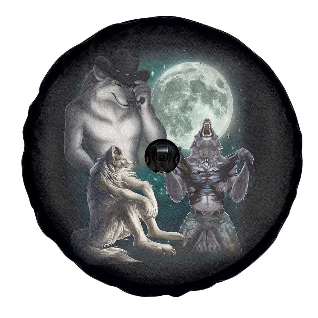 Funny Three Alpha Wolf Howling Moon Spare Tire Cover Weird Cringe Werewolf Meme TS11 Print Your Wear