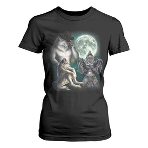 Funny Three Alpha Wolf Howling Moon T Shirt For Women Weird Cringe Werewolf Meme TS11 Black Print Your Wear