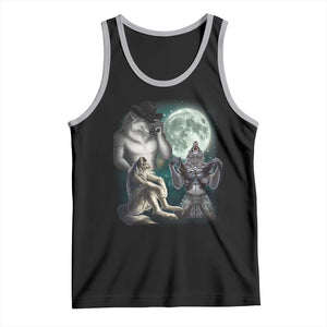 Funny Three Alpha Wolf Howling Moon Tank Top Weird Cringe Werewolf Meme TS11 Black Athletic Heather Print Your Wear