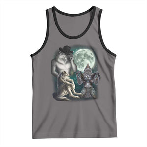 Funny Three Alpha Wolf Howling Moon Tank Top Weird Cringe Werewolf Meme TS11 Deep Heather Black Print Your Wear