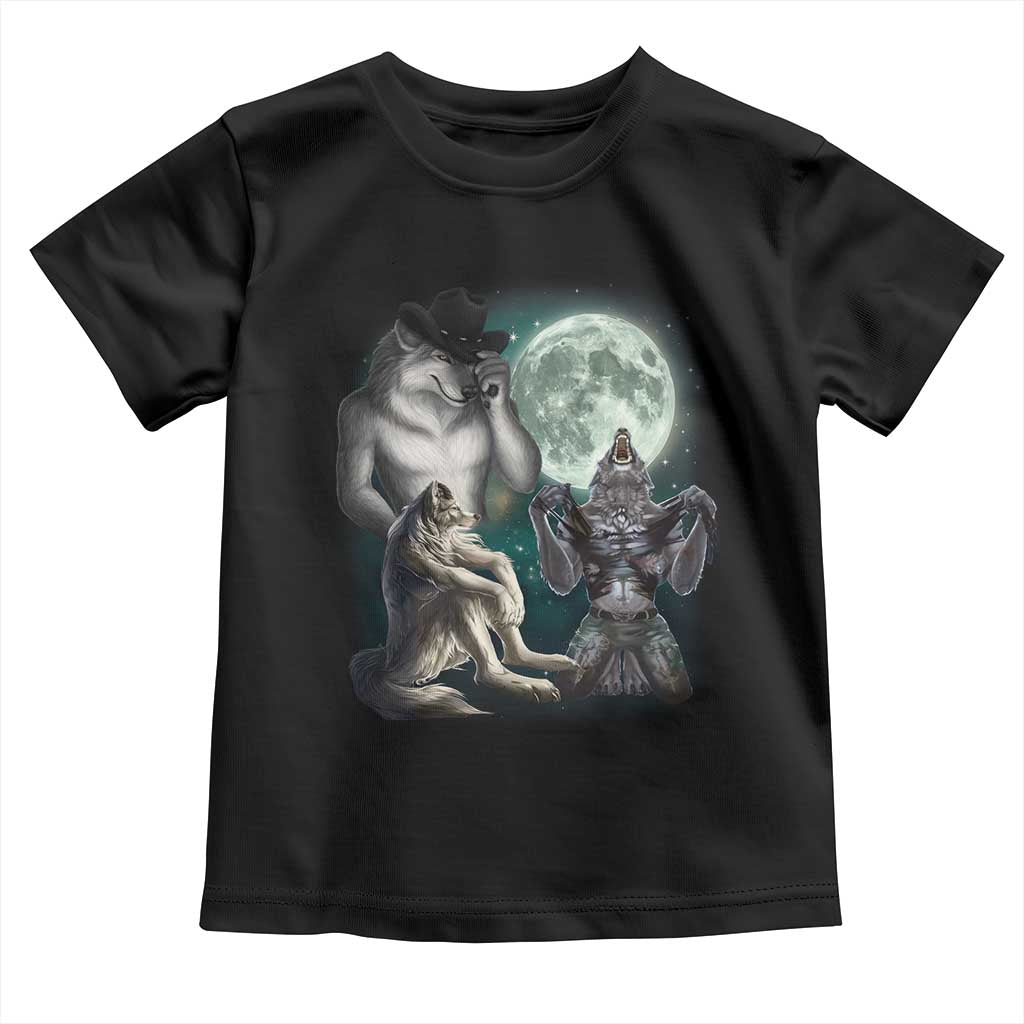 Funny Three Alpha Wolf Howling Moon Toddler T Shirt Weird Cringe Werewolf Meme TS11 Black Print Your Wear