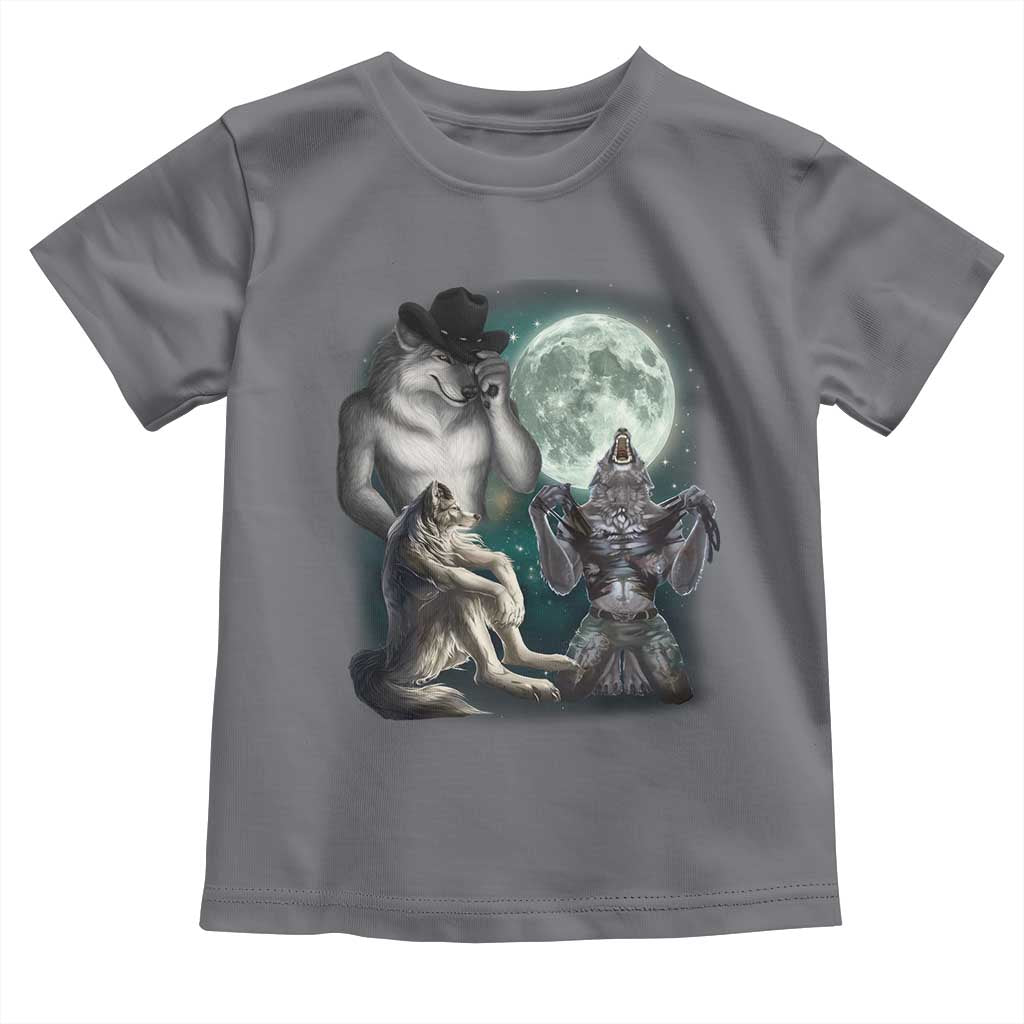 Funny Three Alpha Wolf Howling Moon Toddler T Shirt Weird Cringe Werewolf Meme TS11 Charcoal Print Your Wear