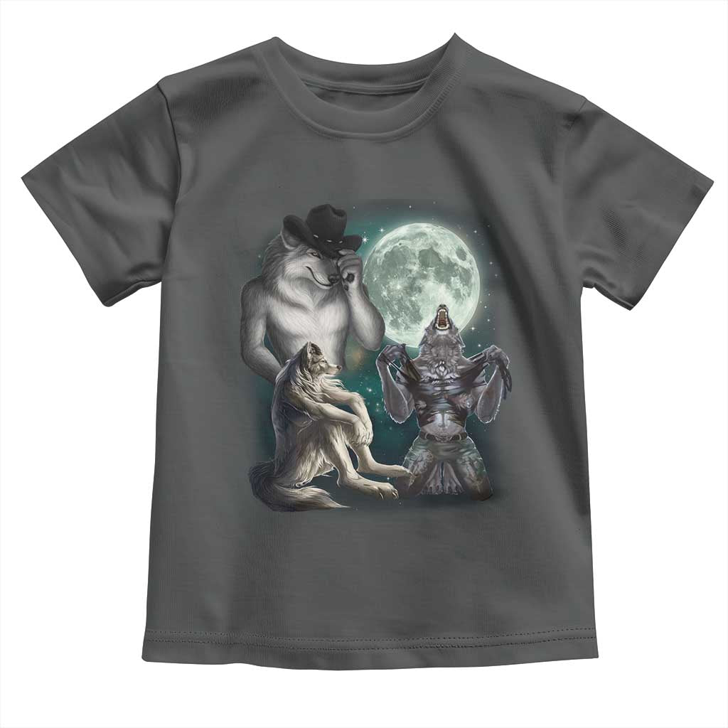 Funny Three Alpha Wolf Howling Moon Toddler T Shirt Weird Cringe Werewolf Meme TS11 Dark Heather Print Your Wear