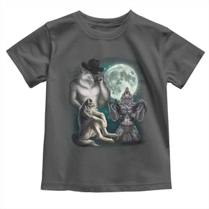 Funny Three Alpha Wolf Howling Moon Toddler T Shirt Weird Cringe Werewolf Meme TS11 Dark Heather Print Your Wear