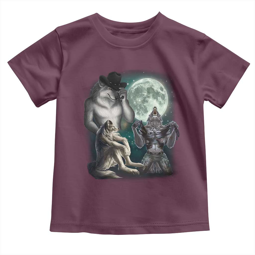 Funny Three Alpha Wolf Howling Moon Toddler T Shirt Weird Cringe Werewolf Meme TS11 Maroon Print Your Wear
