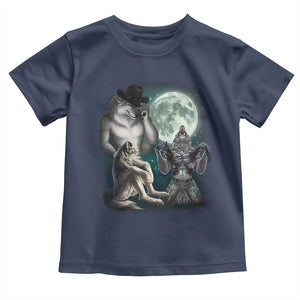 Funny Three Alpha Wolf Howling Moon Toddler T Shirt Weird Cringe Werewolf Meme TS11 Navy Print Your Wear