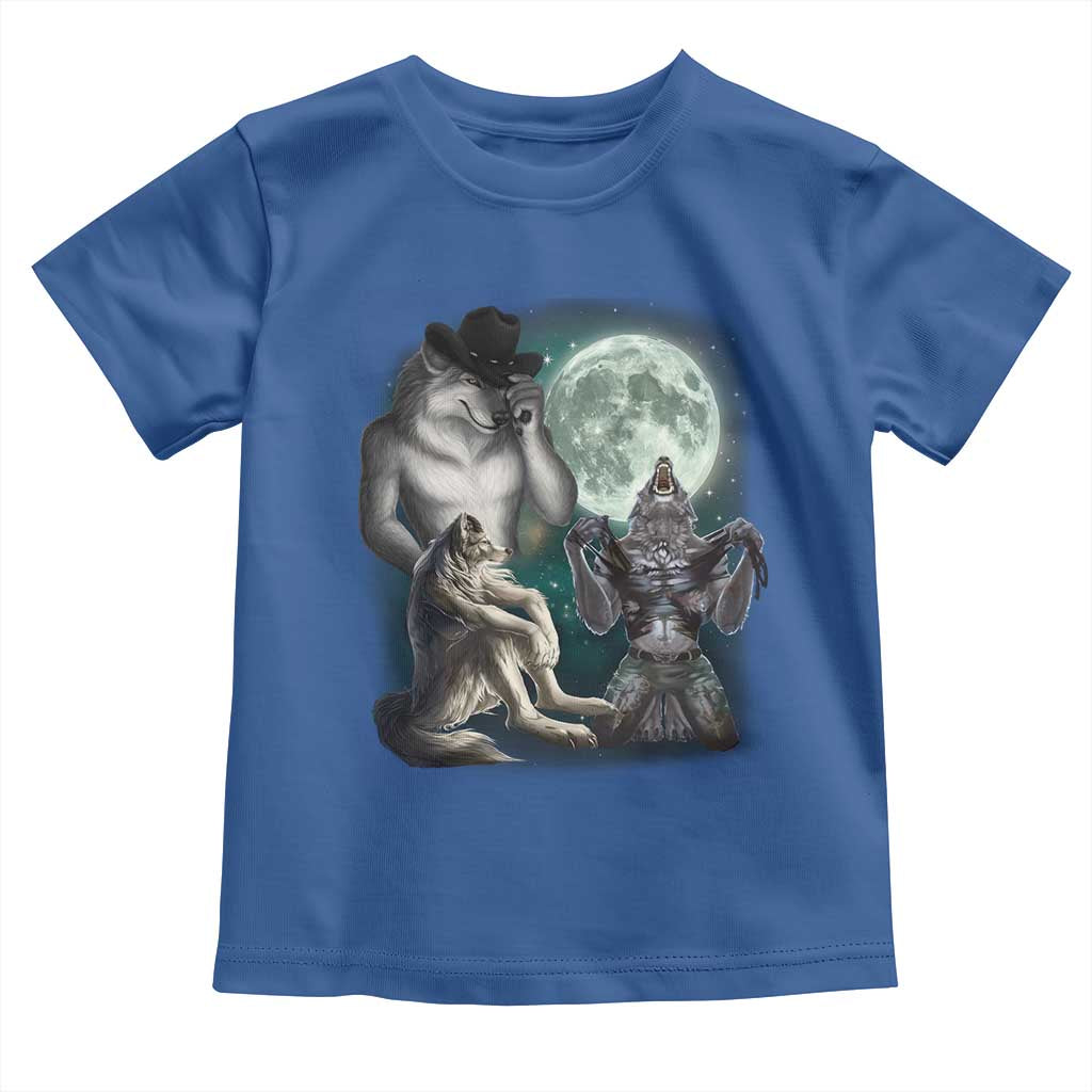 Funny Three Alpha Wolf Howling Moon Toddler T Shirt Weird Cringe Werewolf Meme TS11 Royal Blue Print Your Wear