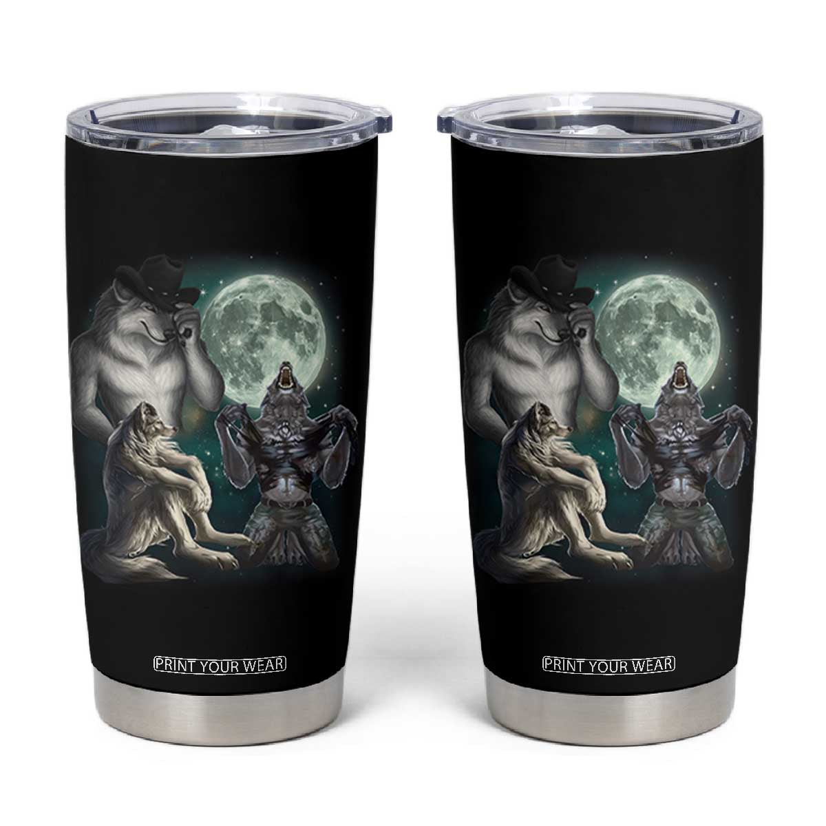 Funny Three Alpha Wolf Howling Moon Tumbler Cup Weird Cringe Werewolf Meme TS11 Black Print Your Wear
