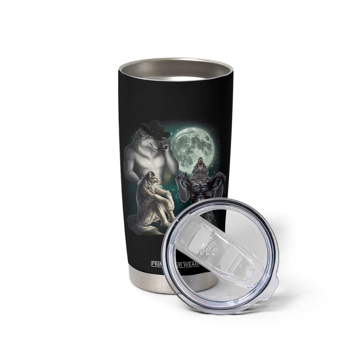 Funny Three Alpha Wolf Howling Moon Tumbler Cup Weird Cringe Werewolf Meme TS11 Print Your Wear