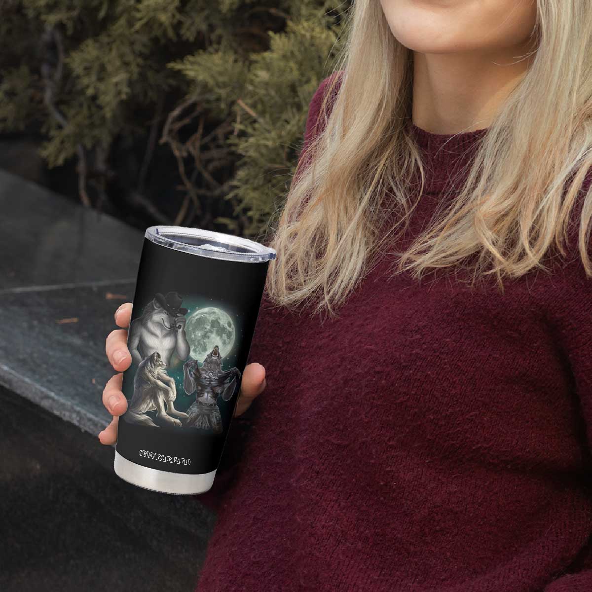 Funny Three Alpha Wolf Howling Moon Tumbler Cup Weird Cringe Werewolf Meme TS11 Print Your Wear