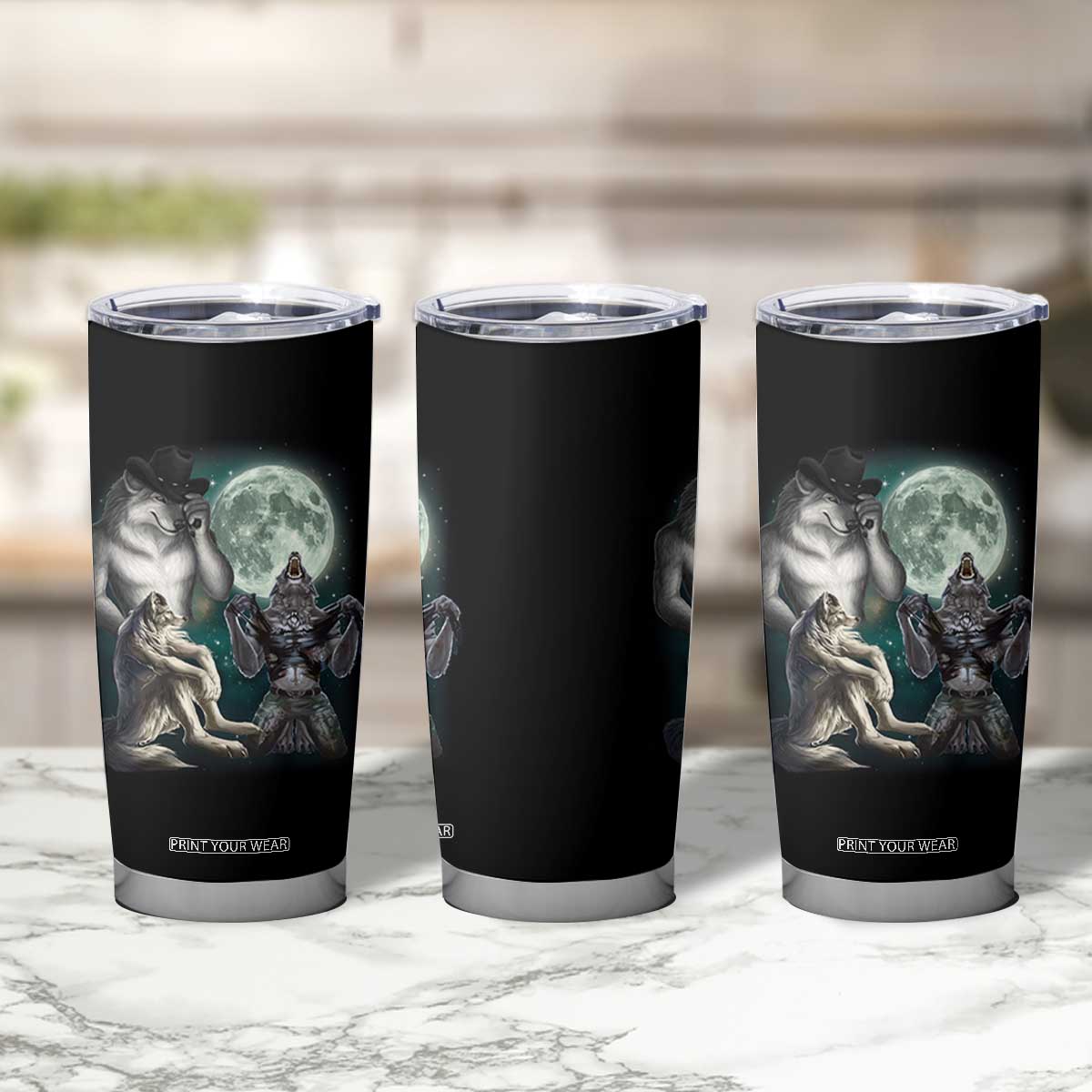 Funny Three Alpha Wolf Howling Moon Tumbler Cup Weird Cringe Werewolf Meme TS11 Print Your Wear