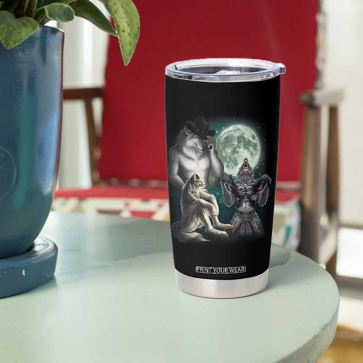Funny Three Alpha Wolf Howling Moon Tumbler Cup Weird Cringe Werewolf Meme TS11 Print Your Wear