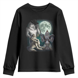 Funny Three Alpha Wolf Howling Moon Youth Sweatshirt Weird Cringe Werewolf Meme TS11 Black Print Your Wear