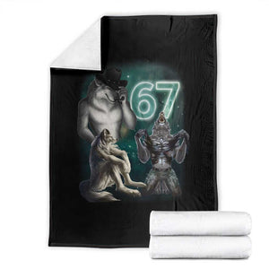Funny 67 Alpha Wolf Throw Blanket Cringe Werewolf Howling Six Seven Meme TS11 Black Print Your Wear