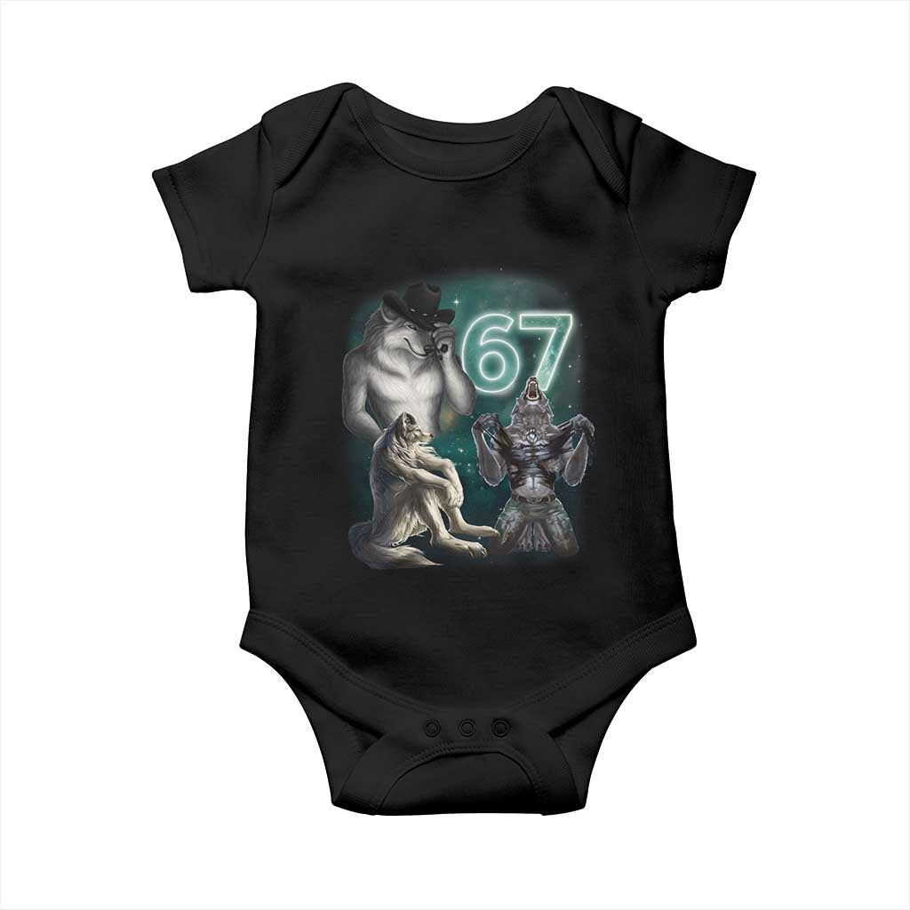 Funny 67 Alpha Wolf Baby Onesie Cringe Werewolf Howling Six Seven Meme TS11 Black Print Your Wear