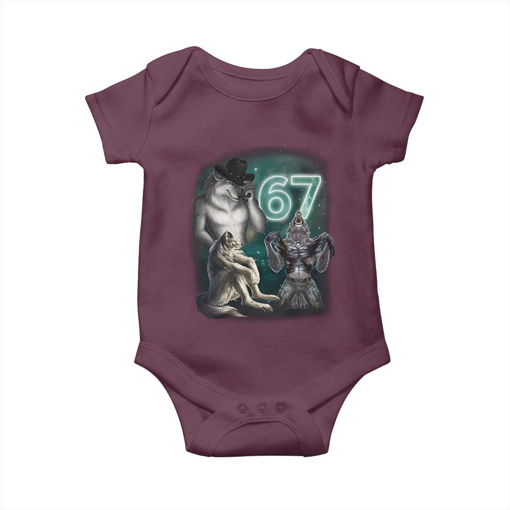 Funny 67 Alpha Wolf Baby Onesie Cringe Werewolf Howling Six Seven Meme TS11 Maroon Print Your Wear